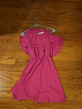 miami Hot Pink Ruffle Cold-Shoulder Dress